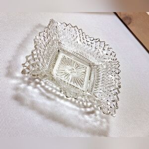 Vintage clear cut glass trinket dish fancy ashtray handkerchief edge